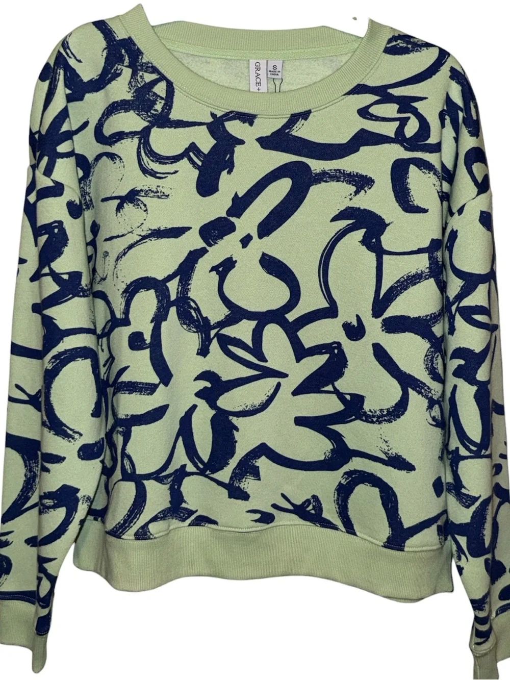Grace & Karma NWT Sage Green Floral Print Crewneck - Picture 2 of 4